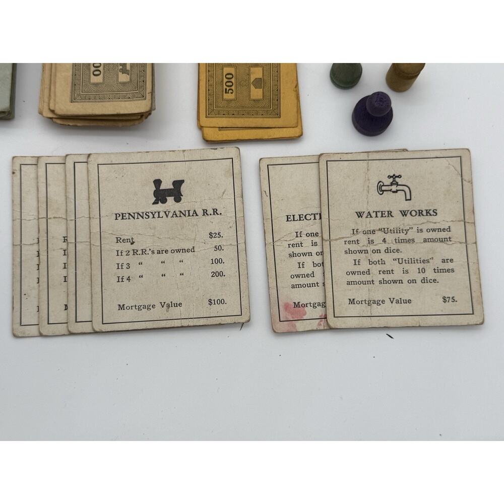 Vintage 1946-51 Parker Brothers Monopoly Game Great shape wood pieces no board - Picture 7 of 12